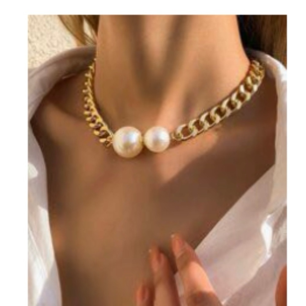 Fashion Y2K Faux Pearl Decor Gold Plated Chain Necklace